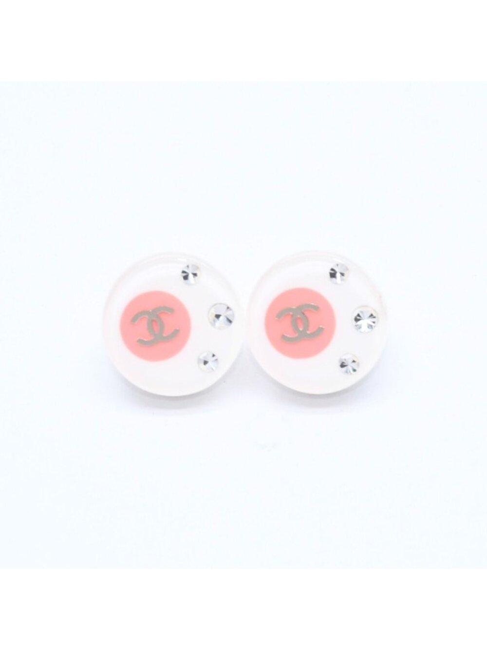 Chanel Earrings CC Logo Rhinestone 8 White Clear Gold